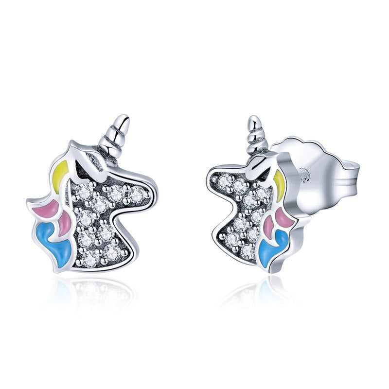 Brinco de prata refinada 925 bamoer, joia licorne memory para mulheres e meninas