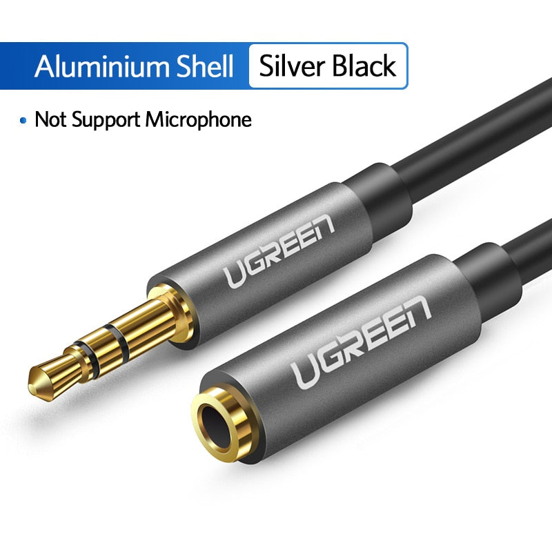Ugreen-cabo de extensão macho para fêmea, 3.5mm, com microfone, estéreo, adaptador de áudio, compatível com fones de ouvido