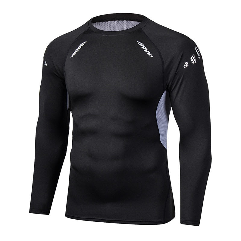 Homens de compressão correndo camiseta de fitness apertado manga comprida esporte tshirt camisas de jogging camisas ginásio sportswear rápido seco rashgard