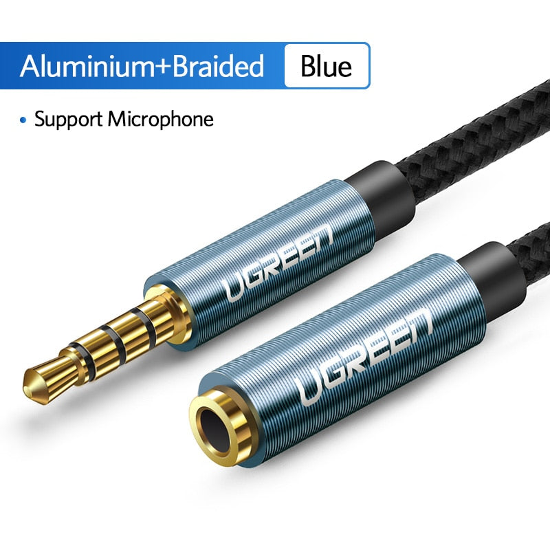 Ugreen-cabo de extensão macho para fêmea, 3.5mm, com microfone, estéreo, adaptador de áudio, compatível com fones de ouvido