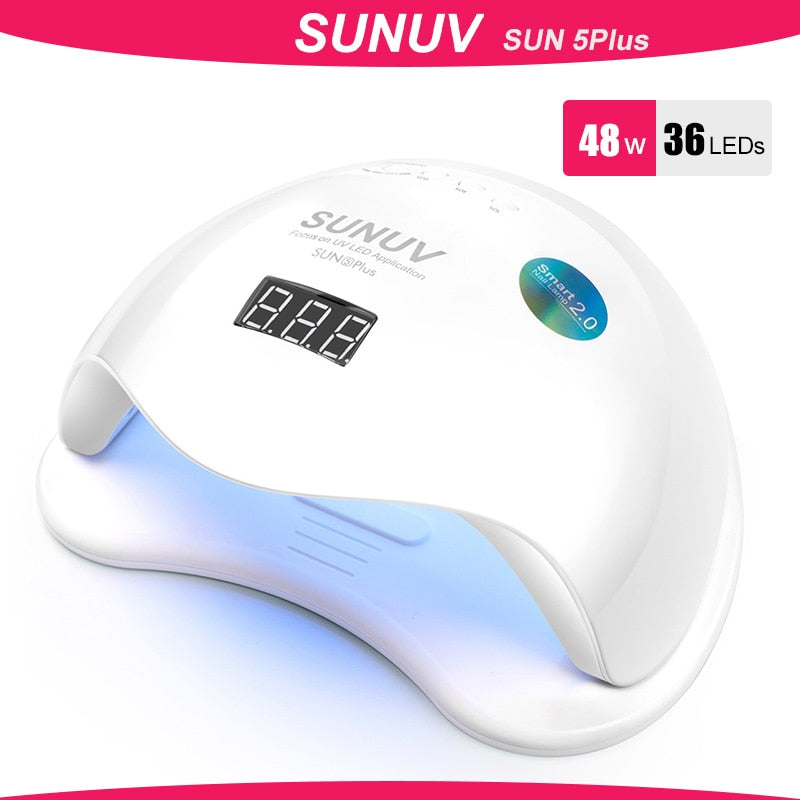 Secador de unhas, Sunuv sun5 plus 48w luz uv secador de unhas para todos os géis mãos duplas 36leds manicure lâmpada sensor automático inferior