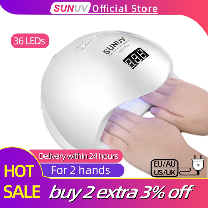 Secador de unhas, Sunuv sun5 plus 48w luz uv secador de unhas para todos os géis mãos duplas 36leds manicure lâmpada sensor automático inferior