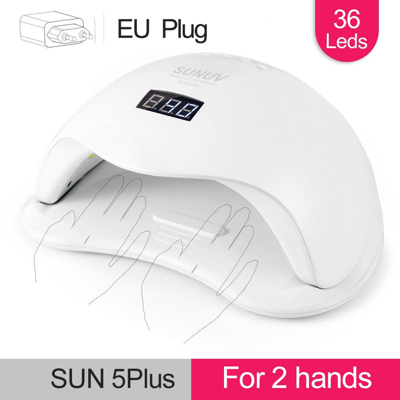 Secador de unhas, Sunuv sun5 plus 48w luz uv secador de unhas para todos os géis mãos duplas 36leds manicure lâmpada sensor automático inferior