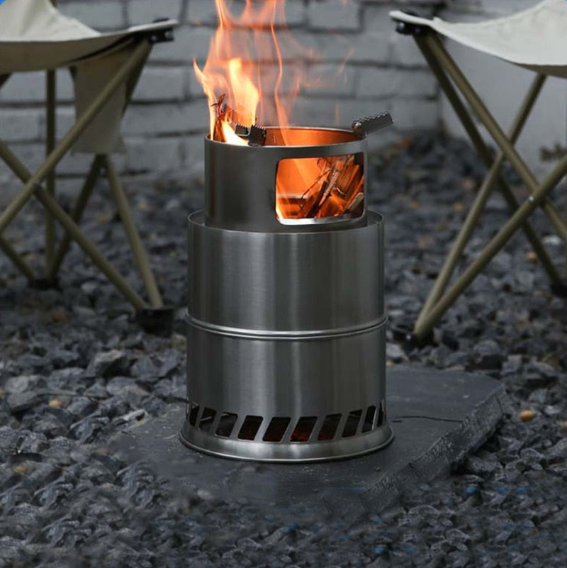 Vilead equipamentos de acampamento fogão a lenha aço inoxidável portátil queimador fogo ao ar livre queimador turístico carvão grill bushcraft