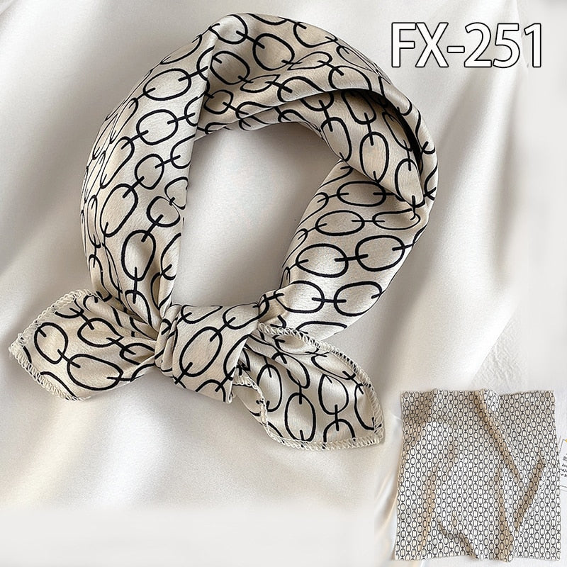 Lenço de cabelo feminino estampado, cachecol feminino pequeno de seda quadrado com design, xale e embrulho, bandana feminina, acessórios de foulard verão