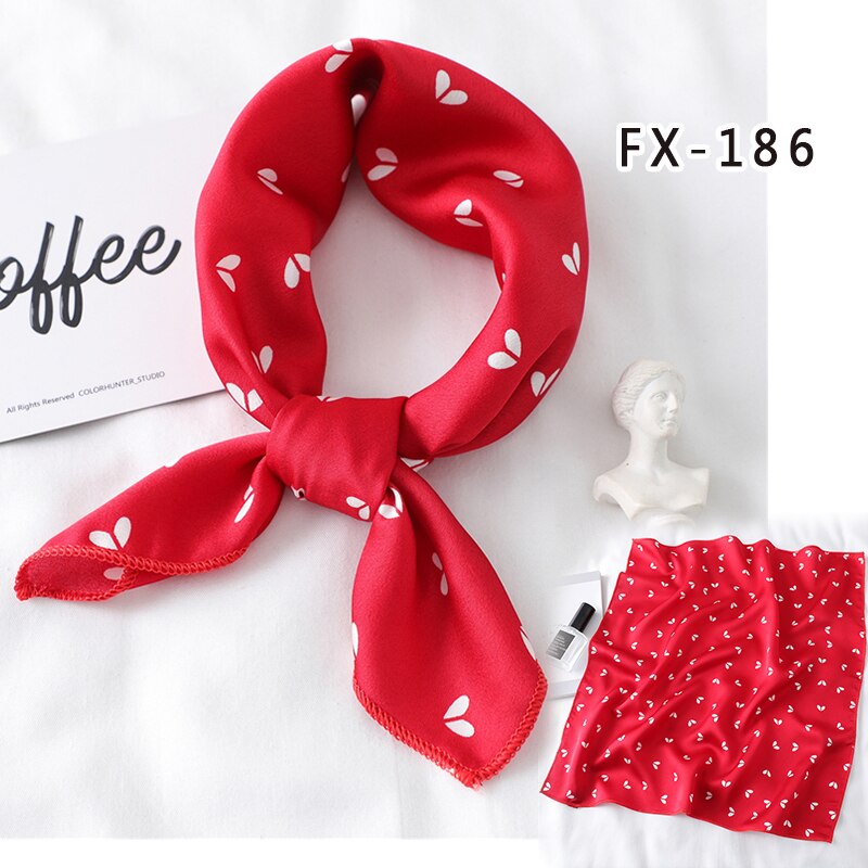 Lenço de cabelo feminino estampado, cachecol feminino pequeno de seda quadrado com design, xale e embrulho, bandana feminina, acessórios de foulard verão