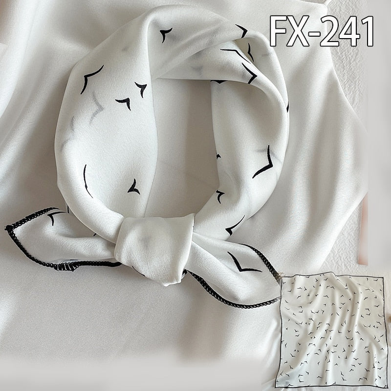 Lenço de cabelo feminino estampado, cachecol feminino pequeno de seda quadrado com design, xale e embrulho, bandana feminina, acessórios de foulard verão