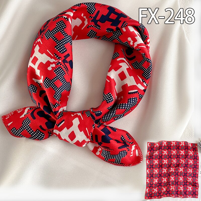 Lenço de cabelo feminino estampado, cachecol feminino pequeno de seda quadrado com design, xale e embrulho, bandana feminina, acessórios de foulard verão