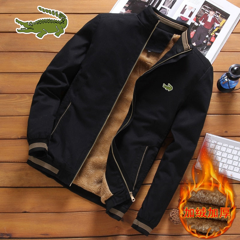 Casaco masculino casual de alta qualidade estilo outono e inverno de pelúcia engrossado com zíper de algodão