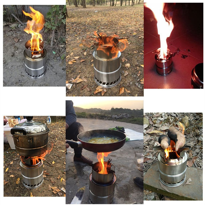 Vilead equipamentos de acampamento fogão a lenha aço inoxidável portátil queimador fogo ao ar livre queimador turístico carvão grill bushcraft
