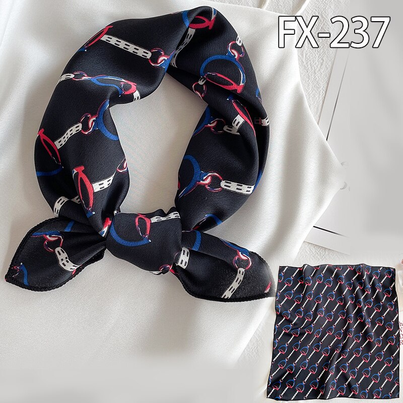 Lenço de cabelo feminino estampado, cachecol feminino pequeno de seda quadrado com design, xale e embrulho, bandana feminina, acessórios de foulard verão