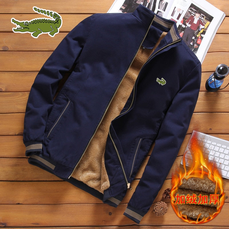 Casaco masculino casual de alta qualidade estilo outono e inverno de pelúcia engrossado com zíper de algodão