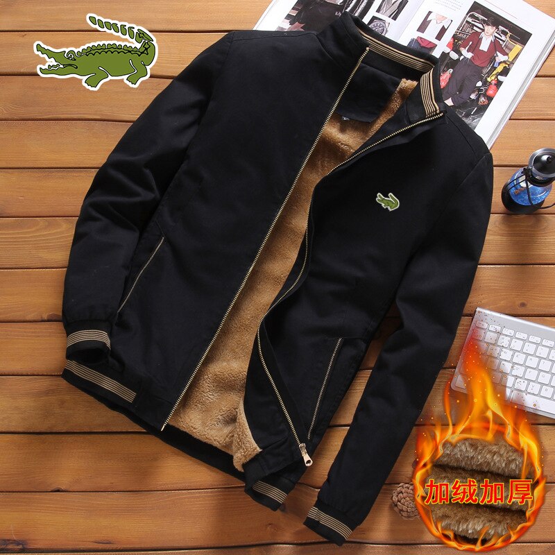 Casaco masculino casual de alta qualidade estilo outono e inverno de pelúcia engrossado com zíper de algodão