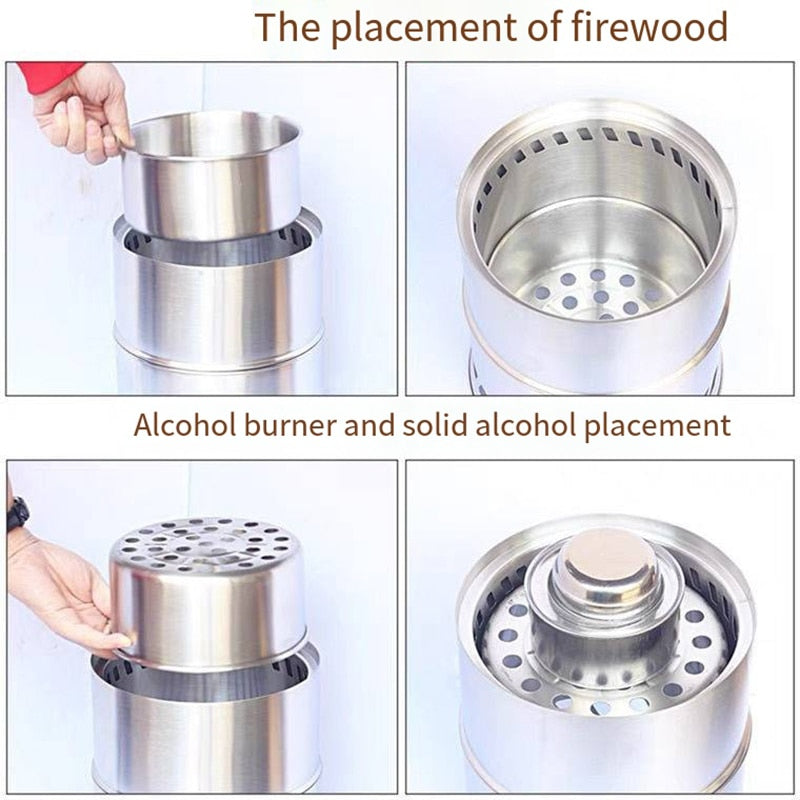 Vilead equipamentos de acampamento fogão a lenha aço inoxidável portátil queimador fogo ao ar livre queimador turístico carvão grill bushcraft