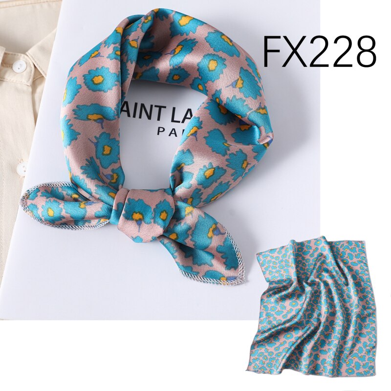 Lenço de cabelo feminino estampado, cachecol feminino pequeno de seda quadrado com design, xale e embrulho, bandana feminina, acessórios de foulard verão