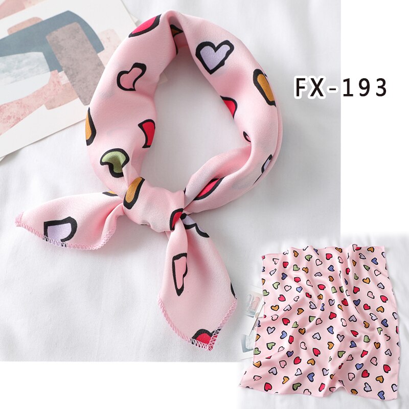 Lenço de cabelo feminino estampado, cachecol feminino pequeno de seda quadrado com design, xale e embrulho, bandana feminina, acessórios de foulard verão