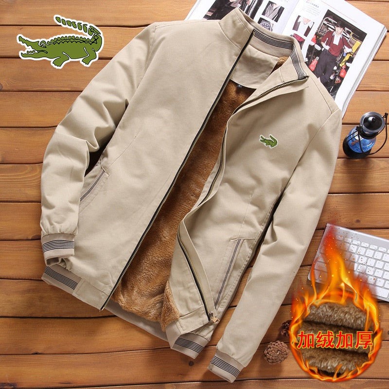 Casaco masculino casual de alta qualidade estilo outono e inverno de pelúcia engrossado com zíper de algodão