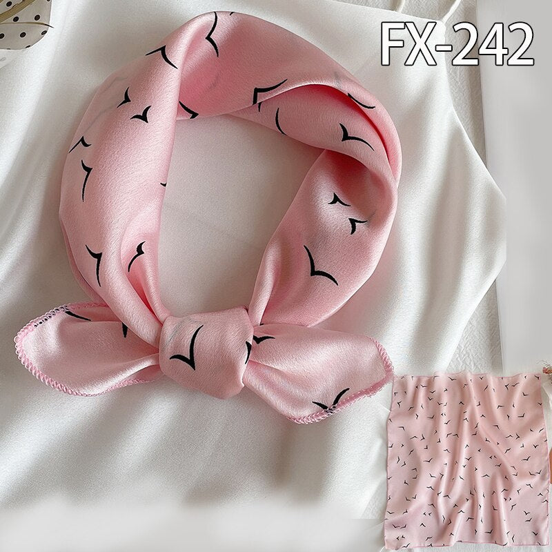 Lenço de cabelo feminino estampado, cachecol feminino pequeno de seda quadrado com design, xale e embrulho, bandana feminina, acessórios de foulard verão