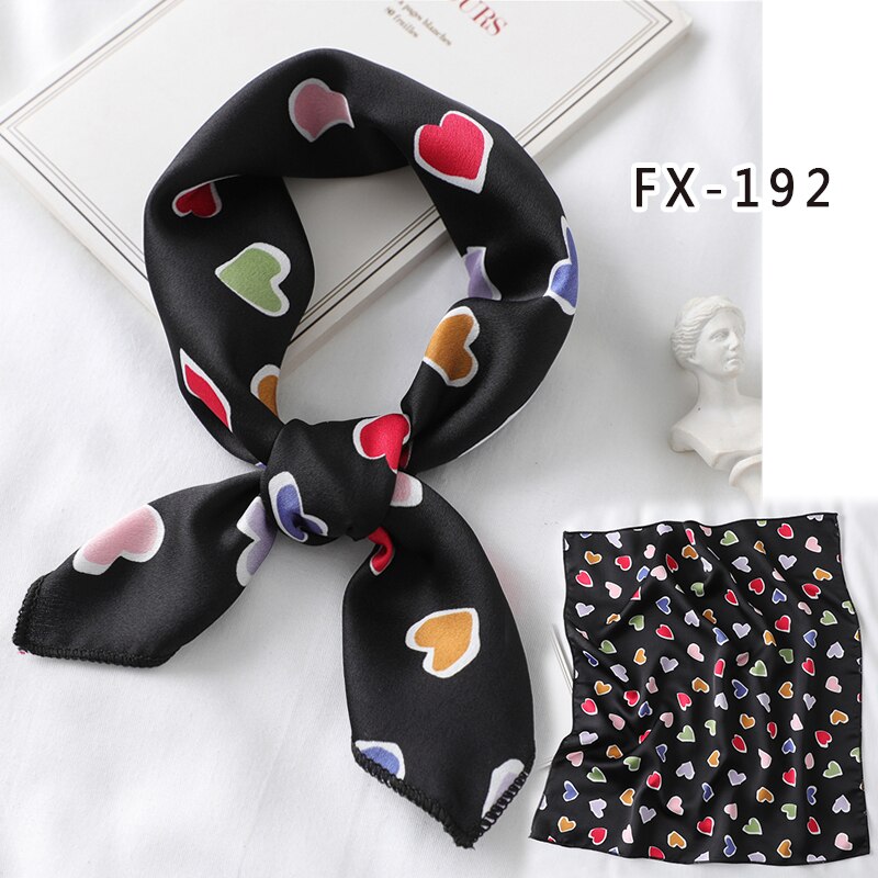 Lenço de cabelo feminino estampado, cachecol feminino pequeno de seda quadrado com design, xale e embrulho, bandana feminina, acessórios de foulard verão