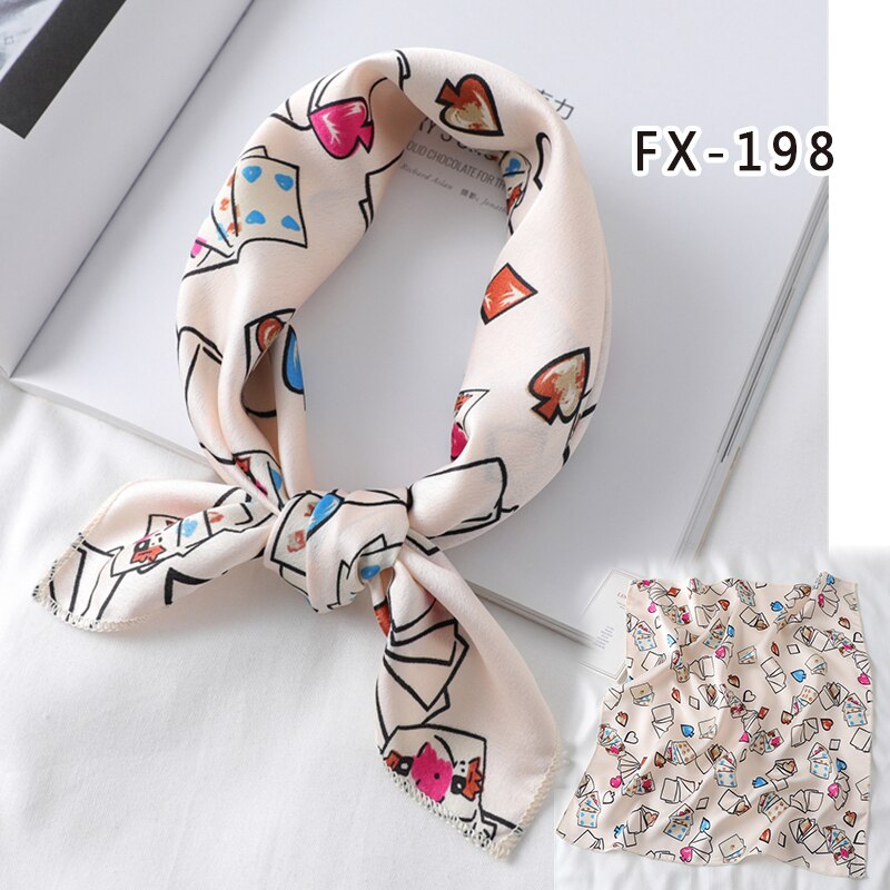 Lenço de cabelo feminino estampado, cachecol feminino pequeno de seda quadrado com design, xale e embrulho, bandana feminina, acessórios de foulard verão
